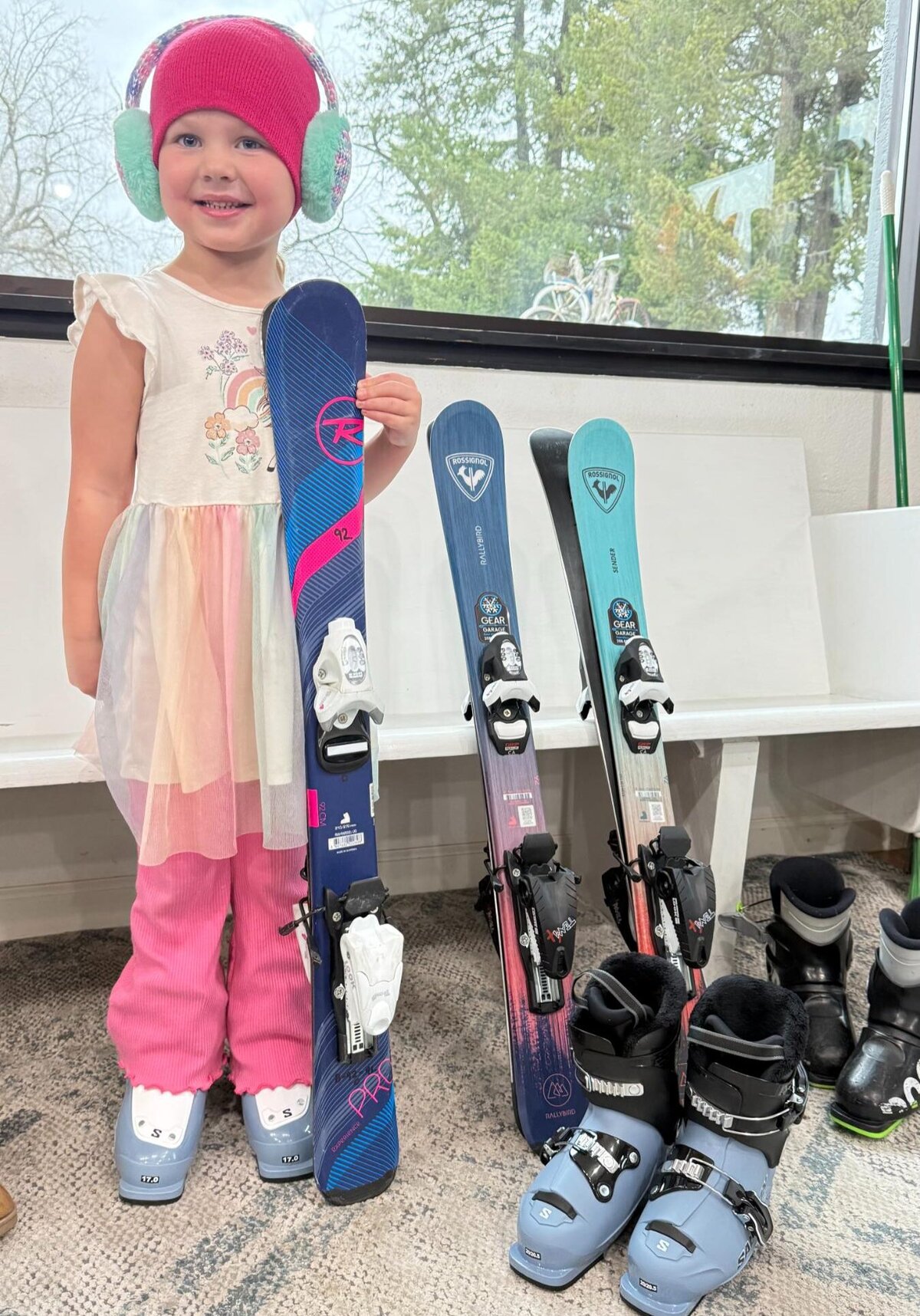 Getting fitted for ski rentals at Gear Garage CDA in Coeur d'Alene